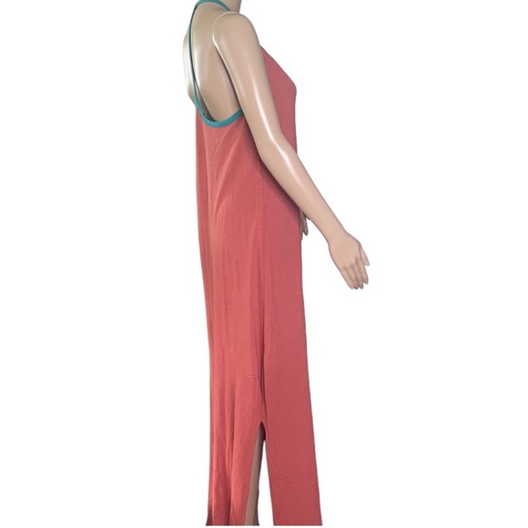 Threads 4 Thought T-Back Halter Maxi Dress Rusty Pink w Turquoise Trim MED - Picture 7 of 15